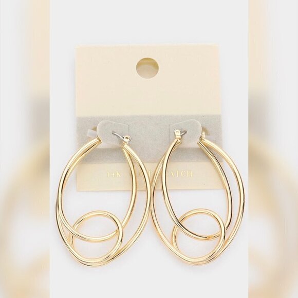 14K GOLD DOUBLE LAYER OVAL HOOP EARRINGS - Picture 1 of 1
